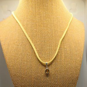 Citrine Coloured 925 Pendant on Yellow Leather Cord